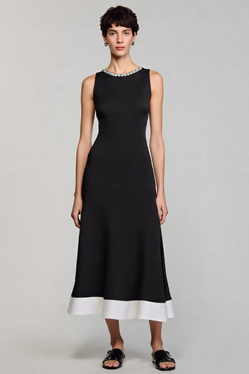 Sparkly Black A Line Beaded Long Work Dress
